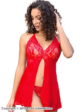 Romantisches Babydoll, weiche Spitze, Neckholder, hoher Schlitz